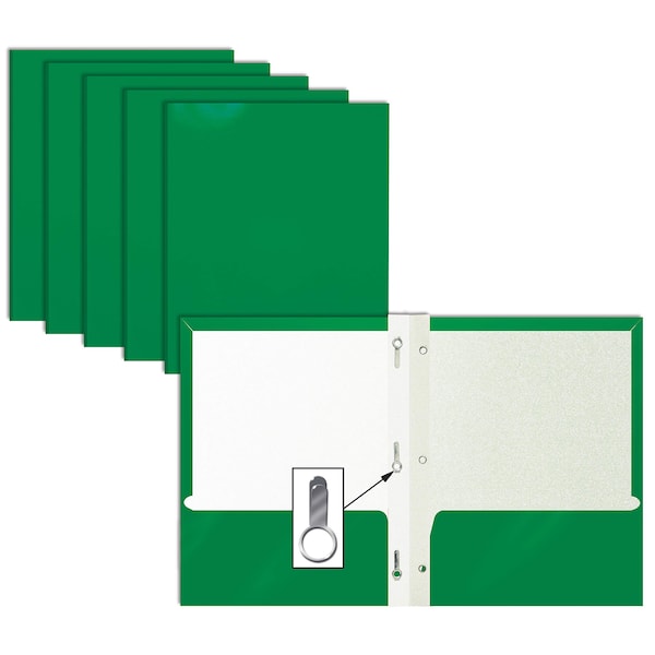 Better Office Products 2 Pocket Glossy Laminated Paper Folders Portfolio With Prongs, Letter Size, Green, 25PK 84288 - main
